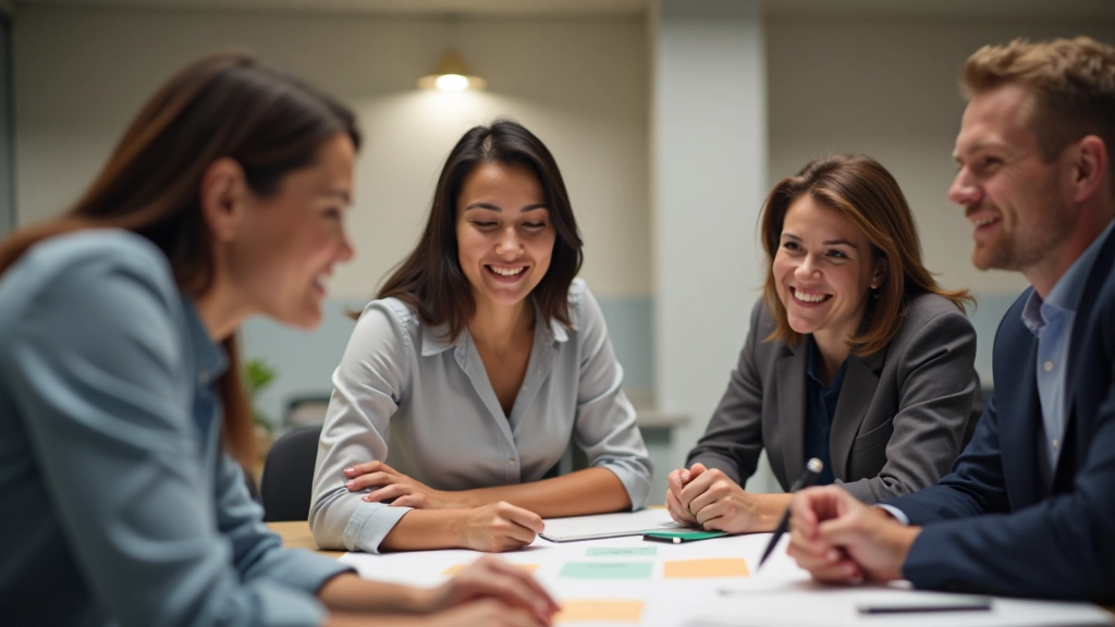 Equipa celebrando sucesso após sessão produtiva de brainstorming com ideias implementadas