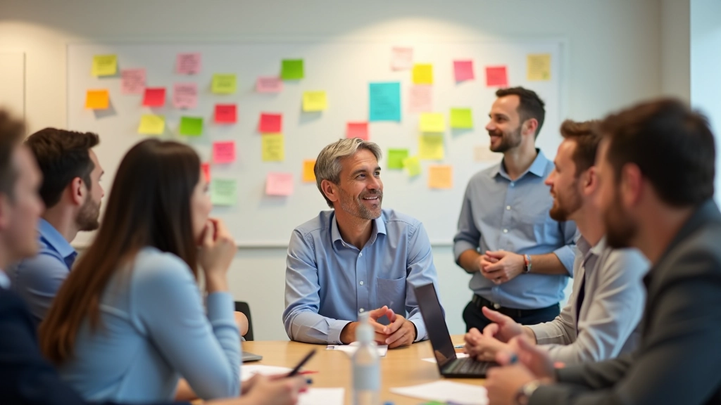 Sessão de workshop com equipa em processo de brainstorming estruturado e resolução criativa de problemas