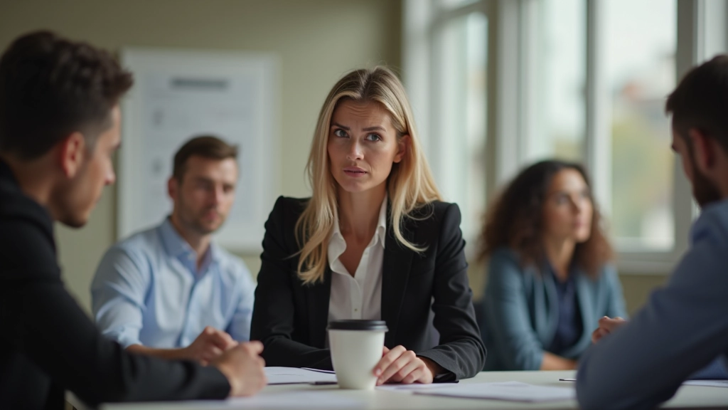 Pessoa frustrada durante reunião improdutiva com silêncio e comunicação bloqueada