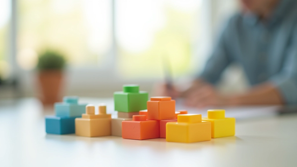 Blocos de cores diferentes empilhados e reorganizados, representação visual de recombinação e estrutura modular